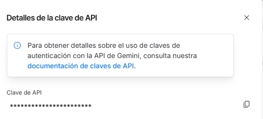 Detalles de la clave de API con botón copiar